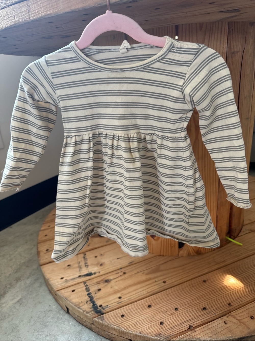Quincy Mae Cream and Gray Striped Long-Sleeve Dress